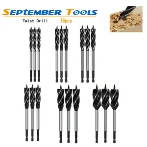 18pcs Multi-Size Twist Drill Bit Set, Fast-Cut Auger Bits for Wood Drilling, Ideal for Carpenters, Woodworking Tasks