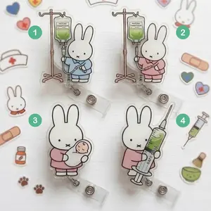 Miffy Medical Badge Reel, Retractable Id Holder For Doctor Nurse Midwife Hospital Staff, Cute Bunny Healthcare Theme Badge Clip Durable For Daily Use