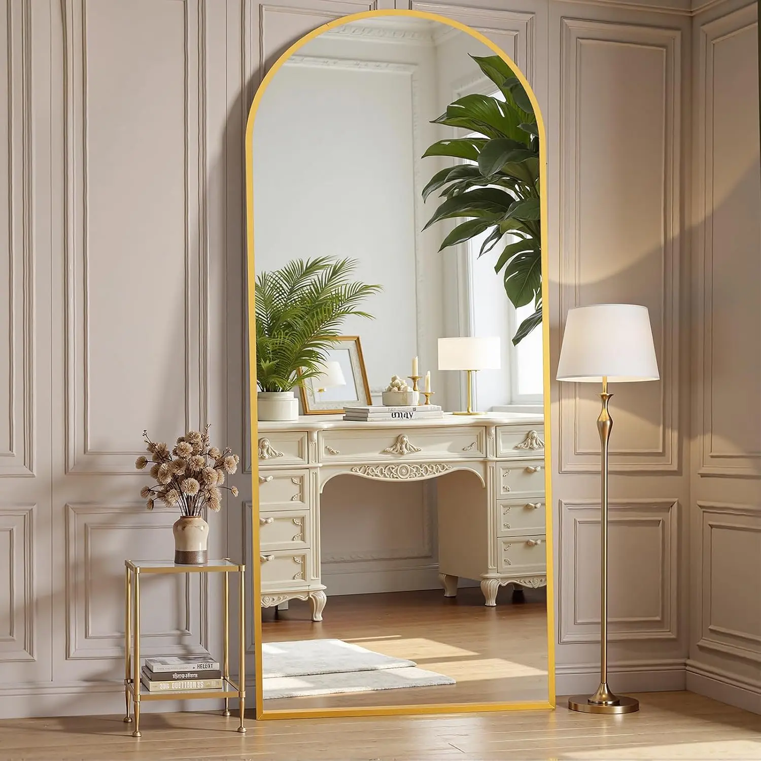 Arched Full Length Mirror for Bedroom, 65"x24" Full Body Mirror with Stand, Hanging or Leaning for Wall, Aluminum Alloy Thin Frame Floor Standing for Living Room, Long, Gold