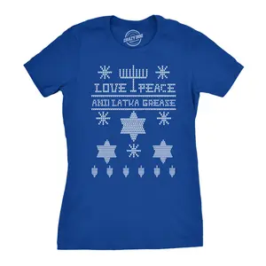 Women's Ugly Hanukkah Sweater T Shirt Sweater Shirt Jewish Holiday Tee for Women Funny Womens T Shirts Cute Vintage Fashion Casual Ladies T-Shirt Gift Christmas Tops for Women Funny Knit Pattern Top Women's Royal