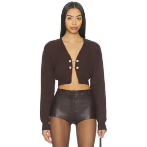 MORE TO COME Destiny Cardigan Sweater in Dark Brown