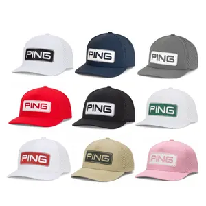 Full Collection Ping Men's 2026 Tour Vented Delta Adjustable Hat | PING Trucker Golf Hat – Mesh Back Cap in Black, White & Blue Breathable & Stylish Design