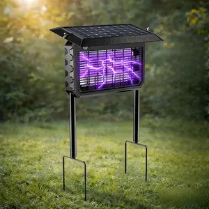 Solar Bug Zapper Outdoor, 4th of July & Summer Backyard Deal, UV Mosquito Fly Killer Lamp with Garden Stake, Solar Powered Insect Zapper, 8000mAh Battery, Smart Light Sensor, IPX5 Waterproof for Patio BBQ Camping