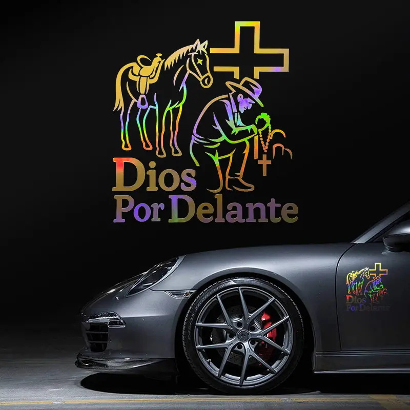 Cross Jesus Rainbow Holographic Vinyl Sticker - UV-Waterproof Decals Car Stickers, Automotive Exterior Accessory Gift for Car Bumper, Window, Dios Por Delante Spring Glowup Decal,car decal,decals for truck