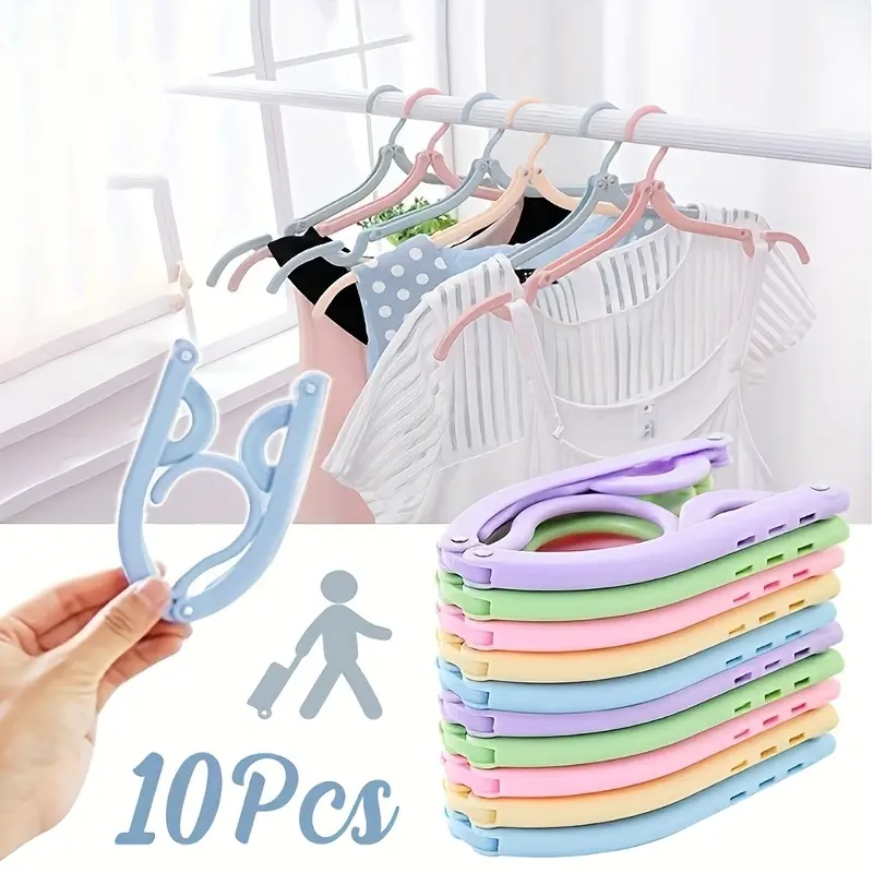10 Piece Anti Slip Folding Clothes Hangers Lightweight Portable Durable Plastic Hangers Organiser for Travel Household Use Foldable Plastic Hangers
