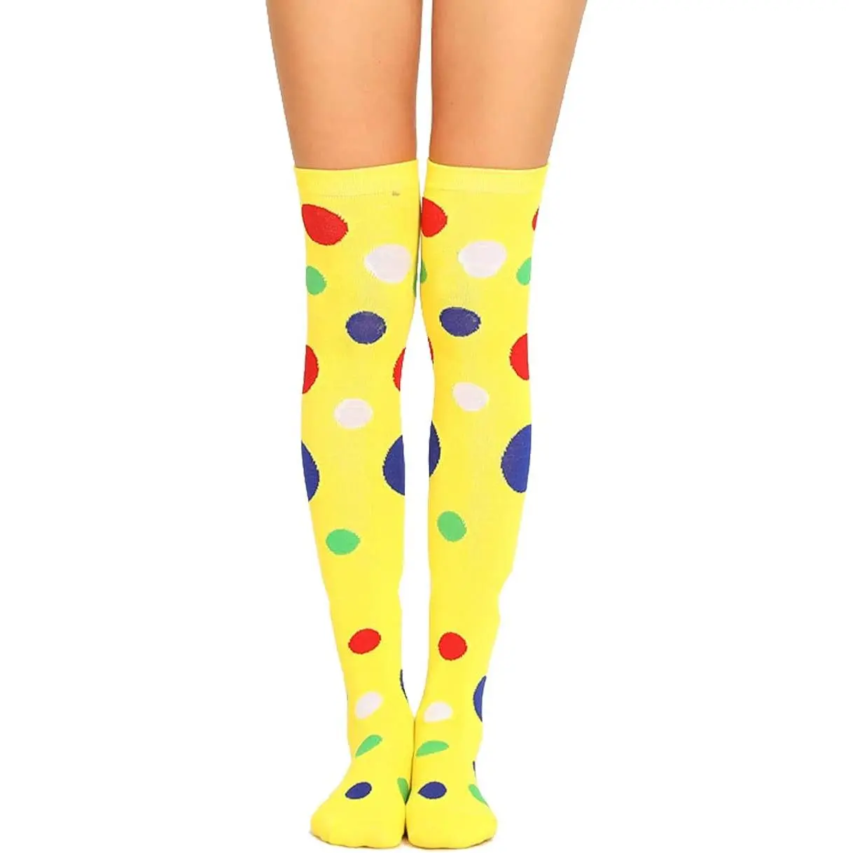 Women's High-Stretch Polka Dot Thigh-High Sports Socks - Extra-Long Over-Knee Stockings for Party, Holiday, Clown Events