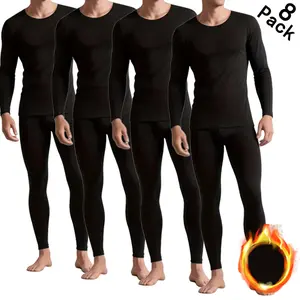 Swkopax Men's 8pack High-Stretch Compression Thermal Underwear Set Breathable Quick-Drying Long-Sleeved Tops & Pants for Outdoor Sports Running Cold Weather Clothing