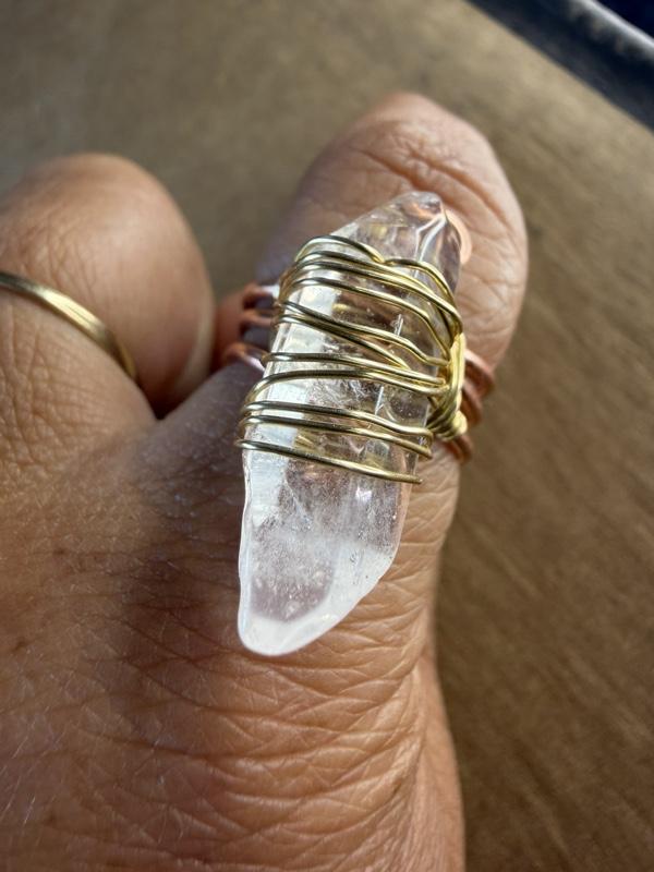 Clear Quartz Copper Ring with Brass Wire - Handcrafted Jewelry for Everyday Wear
