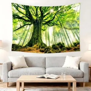 1 Pc Forest Tree Sunlight Tapestry Living Room Wall Decor Nature Landscape Tapestry Home Ornament Festival Party Background Fabric
