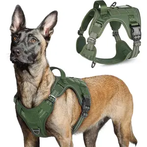 rabbitgoo Tactical Dog Harness for Large Dogs, No Pull Military Service Vest with Handle & Molle, Easy Control for Training Walking, Adjustable Reflective Straps, Green, L