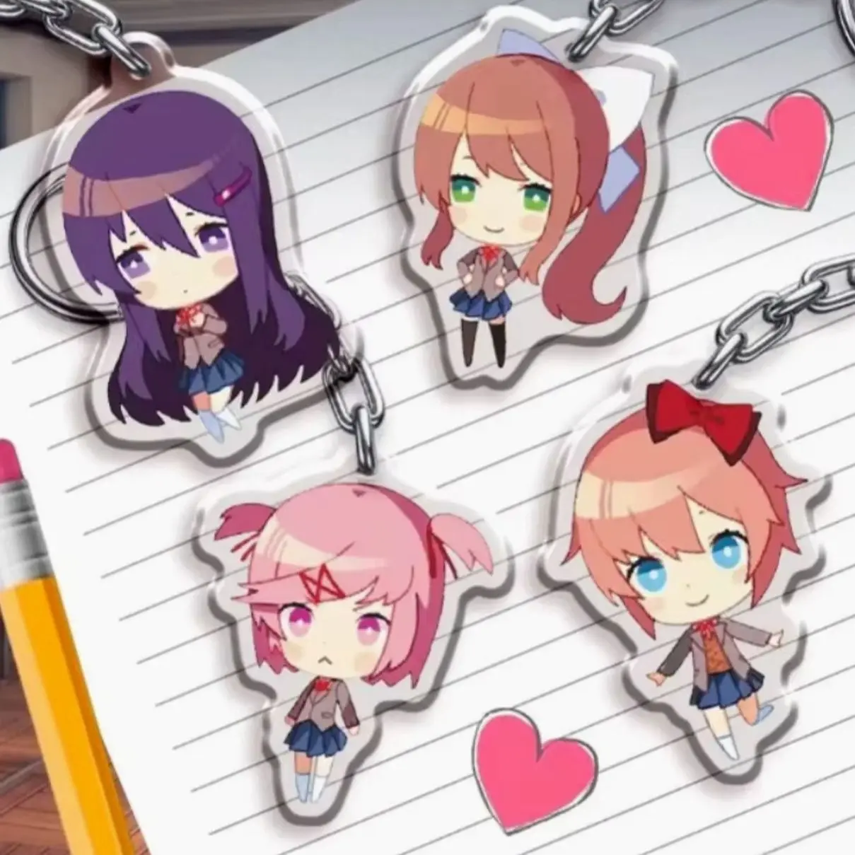 4 ops (not combo 4) Doki Doki Literature Club Acrylic Keychain, Chibi Natsuki Sayori Yuri Monika Anime Bag Charm