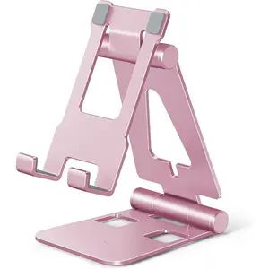 Cell Phone Stand for Desk, Adjustable Desktop Phone Holder Stand, Foldable Moblie Phone Dock for iPhone 15 14 13 12 11 Pro Xs Max Xr X 8 7 6 5 5s SE Nintendo Switch All Phones, Rose Gold