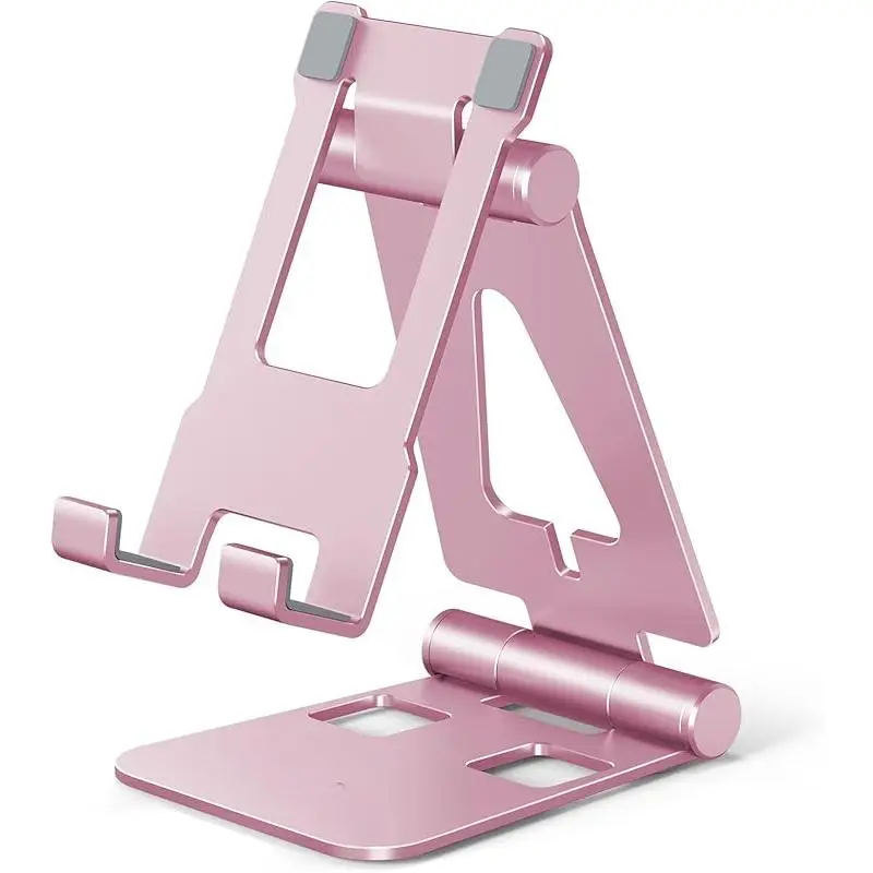 Cell Phone Stand for Desk, Adjustable Desktop Phone Holder Stand, Foldable Moblie Phone Dock for iPhone 15 14 13 12 11 Pro Xs Max Xr X 8 7 6 5 5s SE Nintendo Switch All Phones, Rose Gold