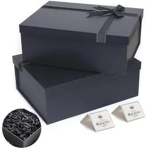 Large  Boxes, 13"x10"x5" Black  Boxes 2 Pack Sturdy  Box with  for Presents,  Wrap Boxes for Birthdays, Groomsmen Proposal,Anniversaries, etc