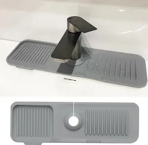 VIWAVE Kitchen Sink Splash Guard,Silicone Faucet Handle Drip Catcher Tray,Grey Faucet Mat for Kitchen Sink,Fit Kitchen or Bathroom Sink,5°Slope,17.5” * 5.5”
