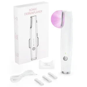 White Sonic Dermaplaning Tool for Women, 3-Speed Facial Hair Remover with LED Light, Rechargeable Face Shaver for Peach Fuzz Removal & Gentle Exfoliation, Portable Skincare Tool with Replaceable Blades