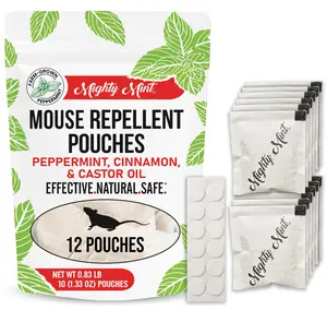 Long Lasting Rodent Repellent Pouches for Indoor Use with Peppermint Cinnamon Castor Oil Formula 12 Count for Home Garage Basement Protection Against Mice