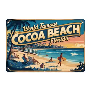Cocoa Beach Florida Vintage Surfing Metal Sign Print Aesthetic Room Decoration for Home Bedroom Bar Garage Cafe Dorm Bathroom Wall Decor 8 X 12in