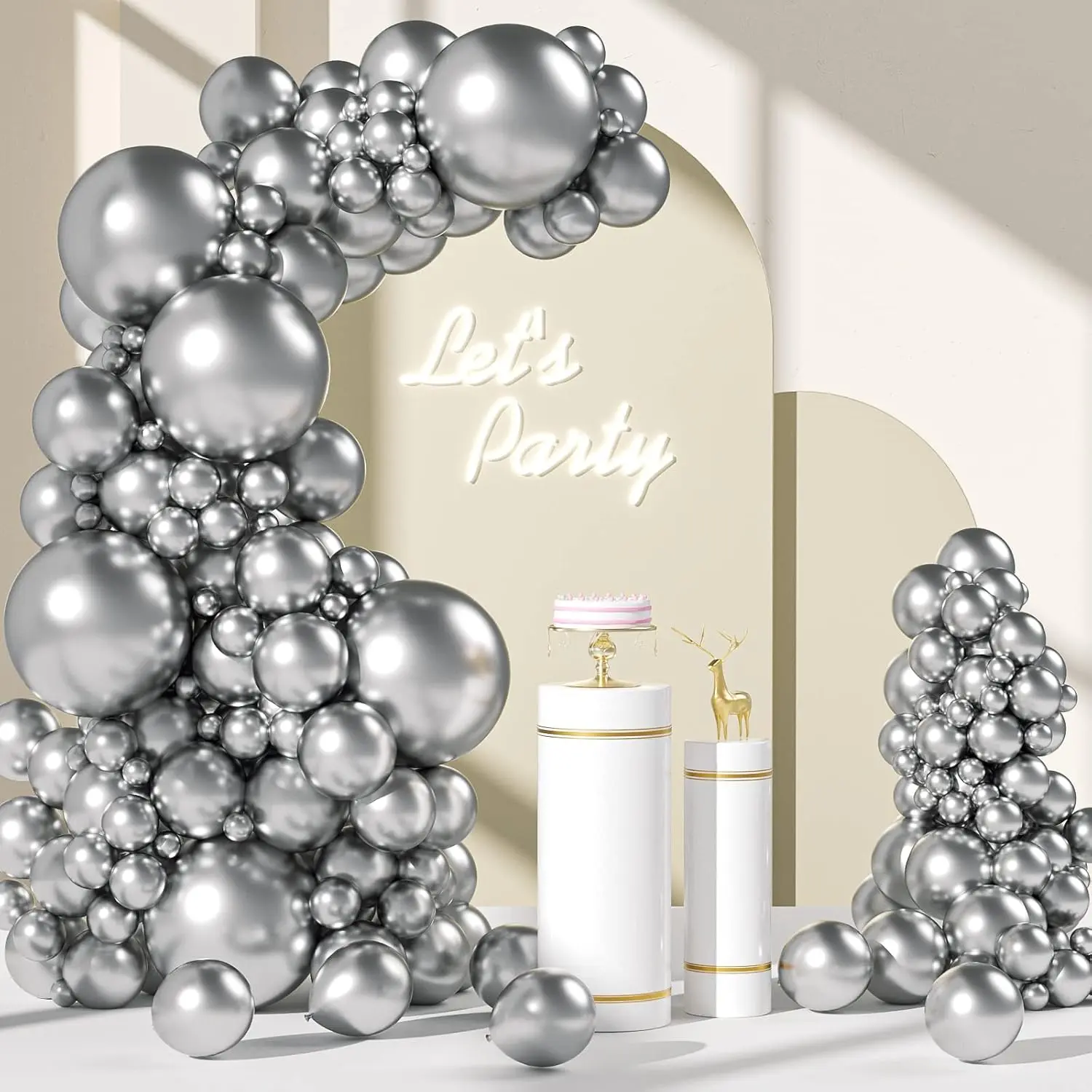110pcs Metallic Silver Balloon Garland Arch Kit, 18 12 10 5 inch Chrome Silver Latex Balloons Different Sizes Pack for Birthday Graduation Baby Shower Disco Wedding Party Decorations Set