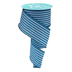 2.5" x 10yd Glitter Vertical Stripe Ribbon – White & Turquoise