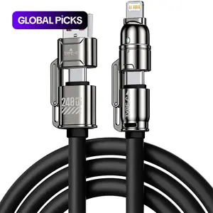 240W 4-in-1 Fast Charging Data Cable, Multifunction Cellphone Charging Cable Compatible with Type-C & iOS Devices, Phone Accessories #GLOBAL PICKS