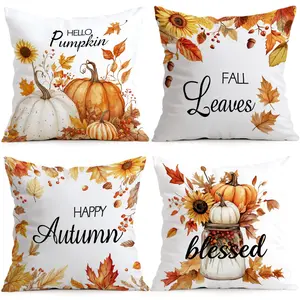 4pcs Autumn Sunflower Maple Leaf Pattern Cushion Covers, Single-Sided Print, Home Decor for Living Room Bedroom, All Seasons