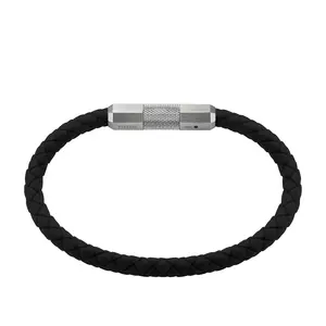 Fossil Men's Machine Knurled Texture Black Silicone Station Bracelet