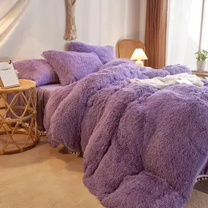 Fuzzy Purple Comforter Cover King, Faux Fur Shaggy Purple King 3 (1 Fluffy Duvet Cover + 2 Plush Pillow Cases) Furry, Closure