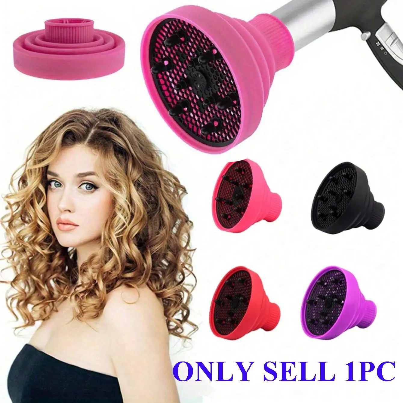 Collapsible Hair Dryer Diffuser, Travel Hair Curly Difusor Attachment, Portable Silicone Diffuser for Hair Dryers, Salon Home Hair Blow Dryer Diffuser, Blowdryer for Most Round Nozzle 1.57-1.96 inches, Hair Dryer Attachments