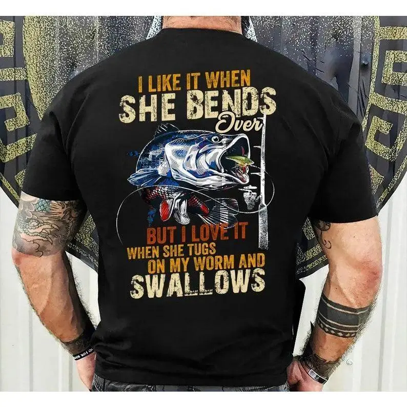 Mens Graphic Tee Funny Fishing Largemouth Bass Print Casual Design T Shirt Streetwear Style Crewneck Short Sleeve Soft Cotton Breathable Comfortable Fit Relaxed Fit Daily Wear Humor Trendy Aesthetic Fashion Top
