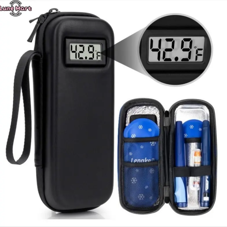 Insulin Cooler Travel Case with Temperature Display, Insulated Medication Cooling Bag with 1 Ice Packs for Diabetic Pens & Drugs Storage, Portable for Daily & Travel Use