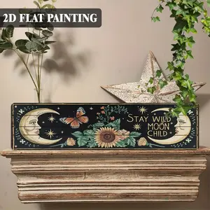 Country Metal Wall Signage, Forest Sky Theme Design, Half Moon & Star Pattern, Indoor Outdoor Decor for Bedroom/living Room/dormitory