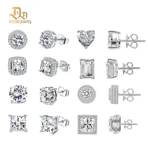 Delzzad 8 Styles Stud Earrings Synthetic Moissanite Stud Earring S925 Studs Perfect Birthday Anniversary Mother's Day Christmas Gifts for Men Women