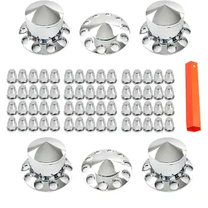 Complete Chrome Wheel Cover Set, 33mm Lug Nut Covers for Semi Trucks, 2 Front and 4 Rear Axle Wheel Covers Removable Hub Caps for Semi Trucks, (Installation Tool Included) (Dome Top, Screw On) Car Accessories Vehicle Rim