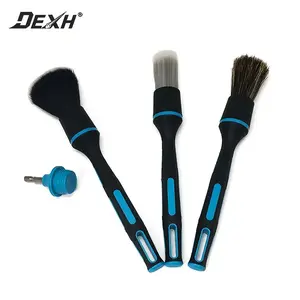 4-Piece Car Detailing Brush Set with Detachable Heads - 3 Brushes, 1 Drill Bit Set, Automotive Cleaning Tools for Interior & Exterior, Blue-Black, Orange-Black