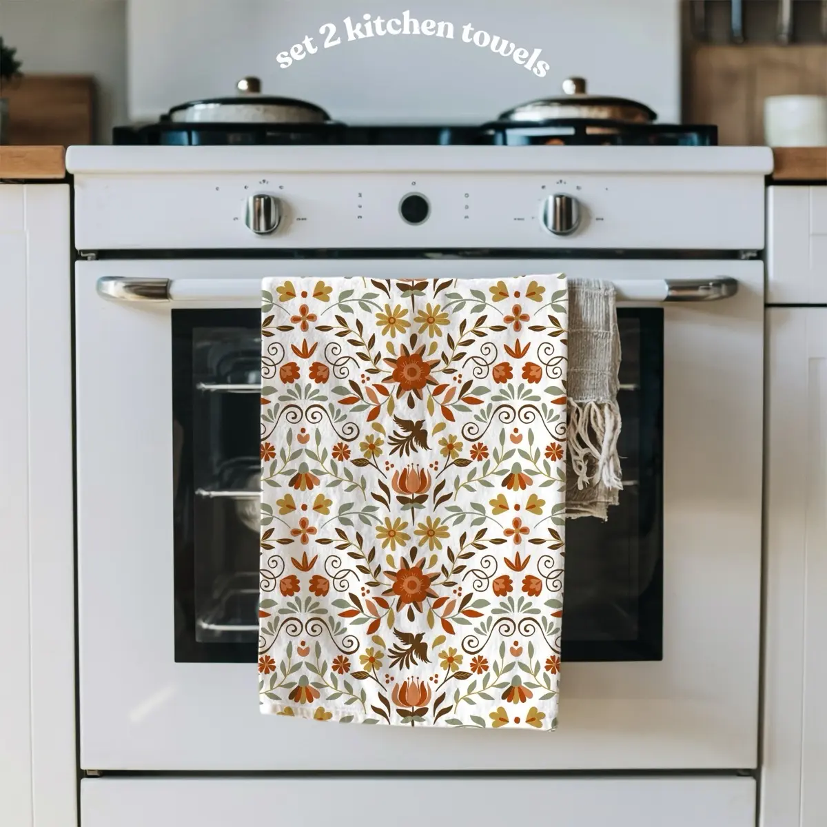 Otomi Floral Traditional Kitchen Towels Set of 2 for Latin Mexican Decor 100% Cotton Absorbent & Durable Gift for Mom