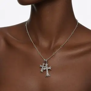 Gold Stainless Steel Cross Necklace for Men & Boys – Christian Pendant with Figaro/Cuban Link Chain, 16-24 Inch Adjustable, Fashion Jewelry Gift