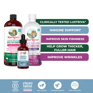 MaryRuth's Daily Lymphatic Support + Liquid Hair Growth & Skin Renew Bundle - Liquid Morning Multivitamin + Hair Growth Dragon Fruit Melon 30 oz - Liquid Nighttime Multimineral + Skin Renew 30 oz - Lymphatic Support Herbal Blend 1 oz