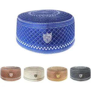 5Pcs Muslim Kufi Hats for Men Islam Prayer Beanie Skull Cap Embroidery Kofia Topi Hat Headware Ramadan Eid Gift(Style A)