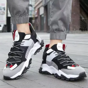 Men’s Trendy All-Season Running Sneakers - Black & Gray with Red Accents, Breathable Mesh Upper, Durable EVA/TPR Sole, Comfortable Low-Top Design for Casual Streetwear & Outdoor Activities