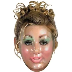 Transparent Young Woman Mask Fancy Dress Up Halloween Adult Costume Accessory, Realistic Doll Face Mask, Creepy Doll Mask for Halloween, Glam Mask, Scary Doll Mask with Makeup, Full Face Doll Mask for Adults, Doll Face Cosplay Mask
