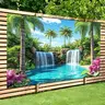 1PC 2D Flat Backdrop - Tropical Waterfall Pool Themed Decor with Palm Tree, Green Plant, Festive Backdrops & Banners for Festival Party Photography Arrangement to Create Immersive Natural Landscape Atmosphere