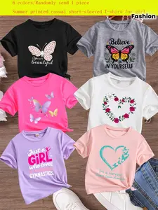 Randomly send 1pc from 6 Colors, 【Summer T-shirts-Daily and Festive Party Knitted Tops-Comfortable Round Neck T-shirts-Birthday or School Uniforms-Professional Shirts, Fun Pattern T-shirts, Outdoor Styles】