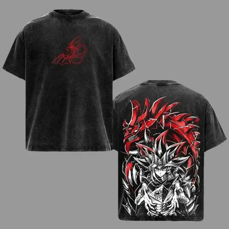 Men's Short-Sleeve Yu-Gi-Oh God Cards Tee - Egyptian Divine Beasts Graphic, Slifer Obelisk Ra Vintage Washed Streetwear, Manga-Inspired Unisex Casual Classic T-Shirt