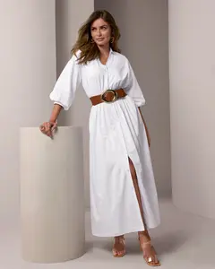 Relaxed Poplin Shirt Dress Maxi Pure White