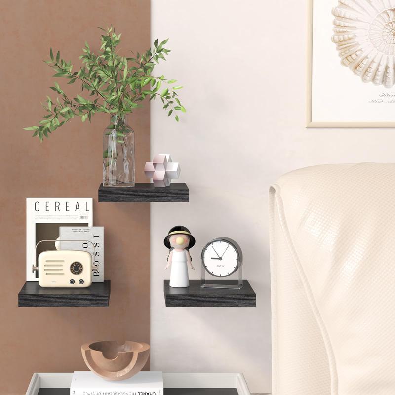 Floating Shelves for Wall, Small Black Shelves Wall Mounted Shelf for Bathroom, Living Room, Bedroom, Kitchen Decor (Set of 3, 8x8) Installation