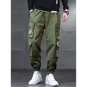 Men's Letter Patched Flap Pocket?Cuffed Cargo Pants, Casual Streetwear Loose Trousers for Spring, Fashion Men's Bottoms for Daily Wear