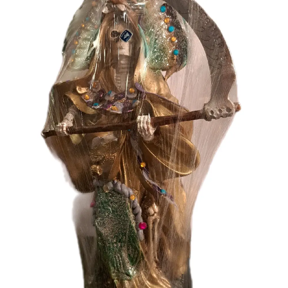 15 in Artistic HEM Aztec Santa Muerte Plastic Statue, Colorful Ornaments, Unique Design, Home Decor Ornaments for Aura Cleansing and Protection