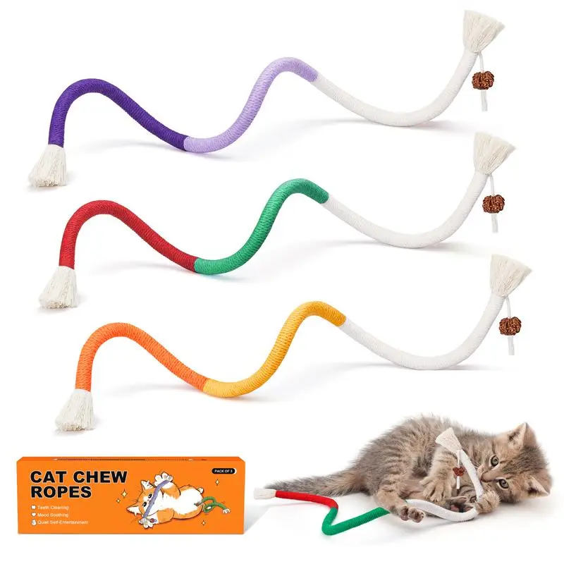 Cat Chew Ropes 9Pcs, Cat Toys for Indoor Cats with Gall friut, Safe Teeth Cleaning Chew Toys, Interactive Kitten Nip Toys and All Breeds (27.6 Inches)