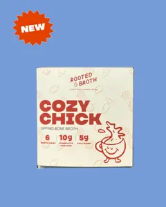 Rooted Broth Cozy Chick – Chicken Bone Broth Tea Bags, 10g Protein + 5g Collagen, Steepable Instant Broth, Keto & Paleo Friendly, Gluten-Free, On-the-Go Sipping Broth, 6 Pack